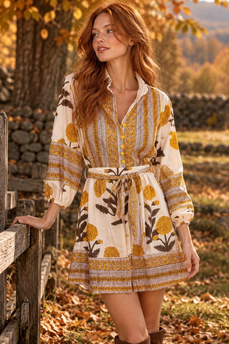 SLV Sur La Vague | Bohemian Floral Dress with Belt